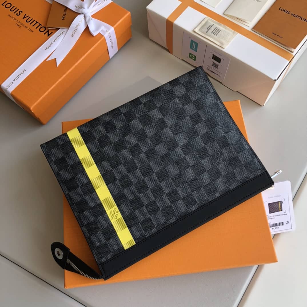 L0vis Vvtt0n Stripe Replica Pochette Voyage MM Damier Graphite Yellow N60107