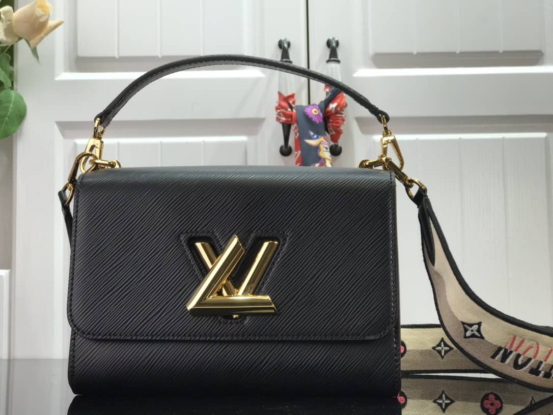 L0vis Vvtt0n Twist MM Golden Lock Handle Epi Leather Replica Crossbody Bag Black M57506
