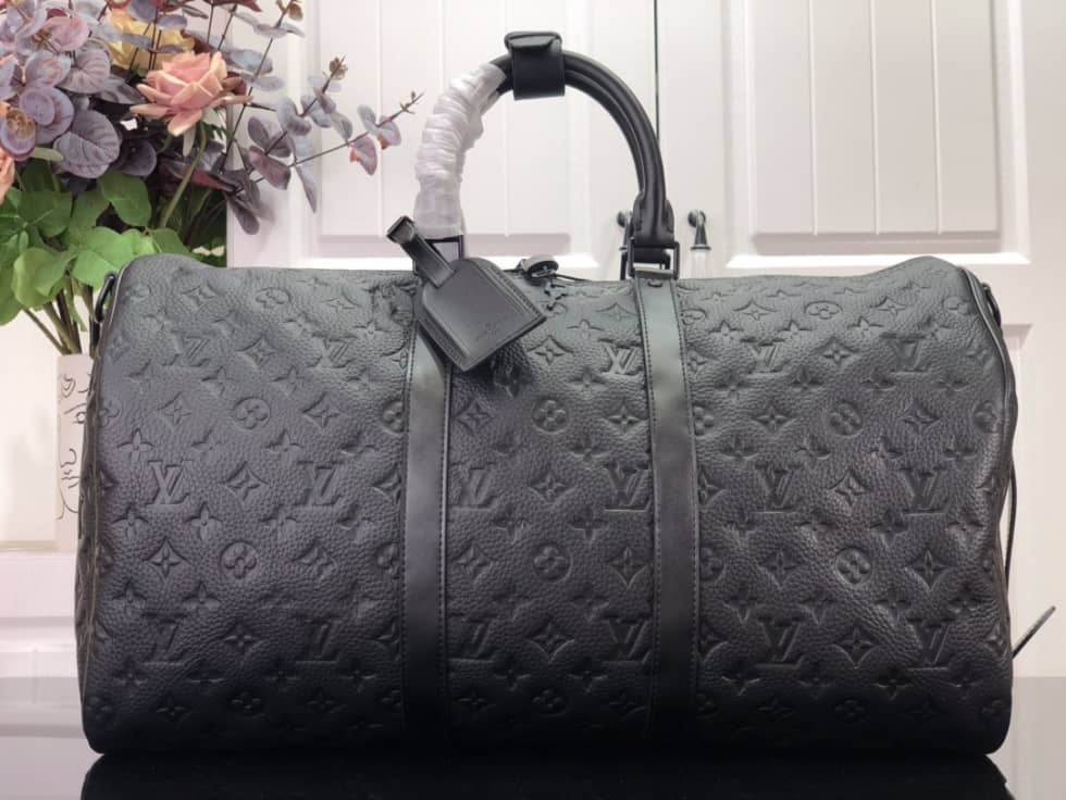 LV Duffle Bag Replica Keepall Bandoulire 50 Taurillon Monogram Black M59025