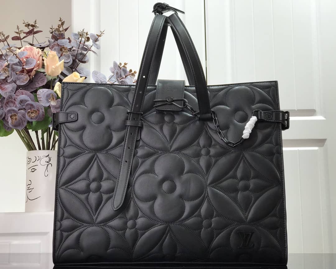 Luxury Mens Leather Logo Chain Tote