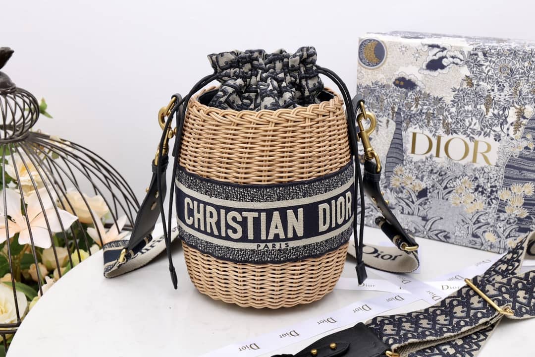 Chr1st1an D10r Wicker Bucket Bagblue Oblique