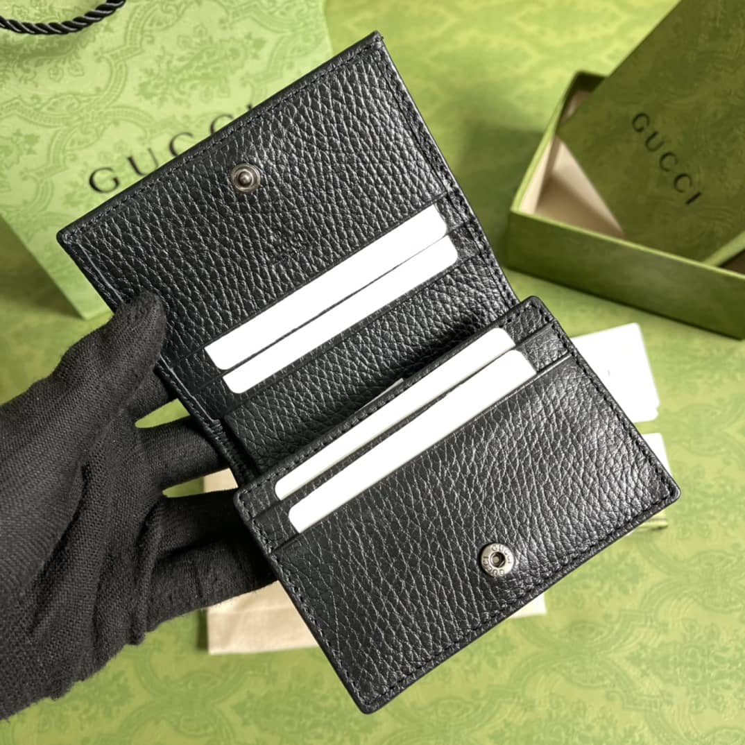 Gvc*1 GG Leather Card Case Wallet Black Replica 456126
