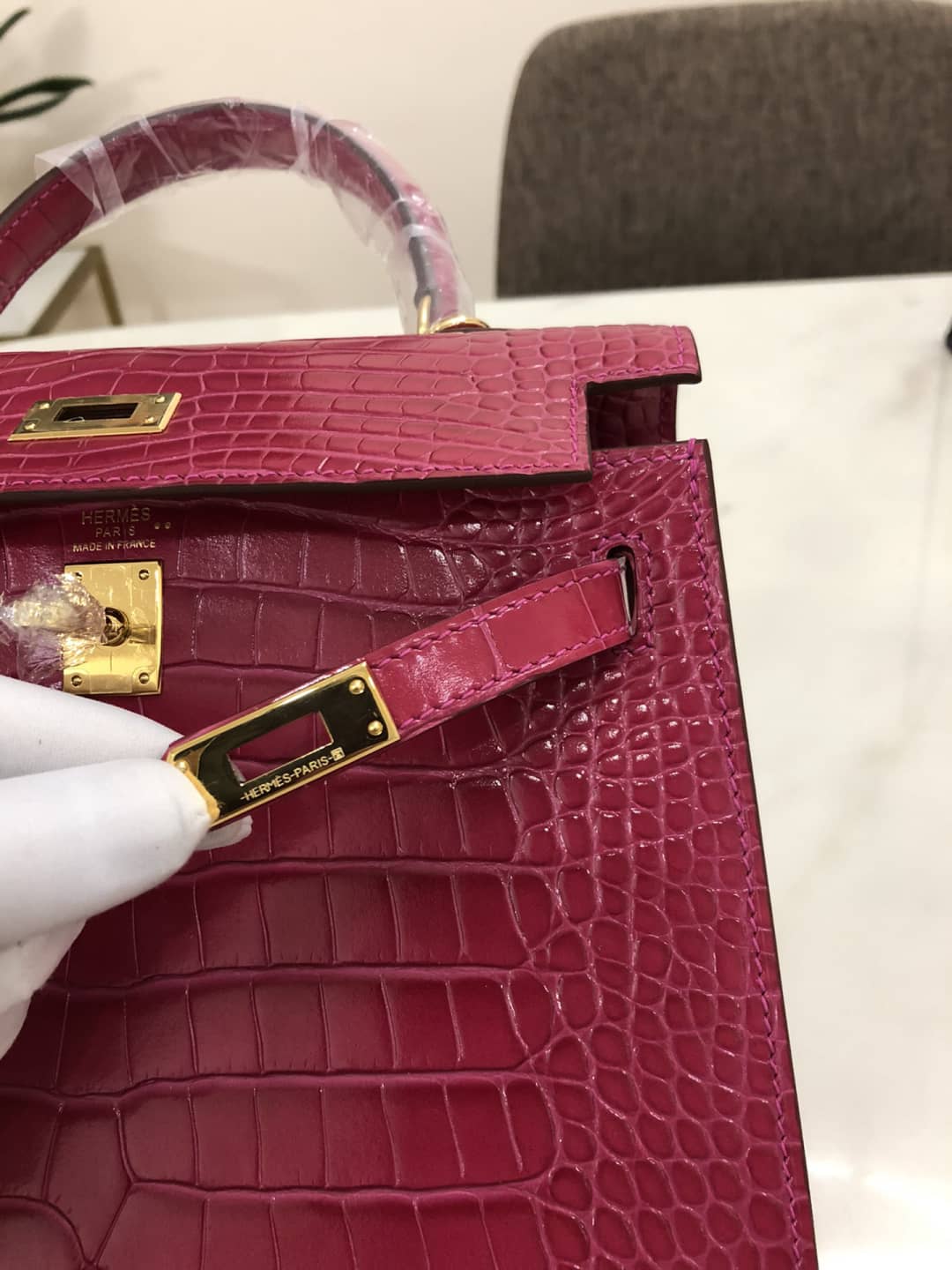 H**me5 Kelly Dupe 25CM Crocodile Shiny Replica Bag