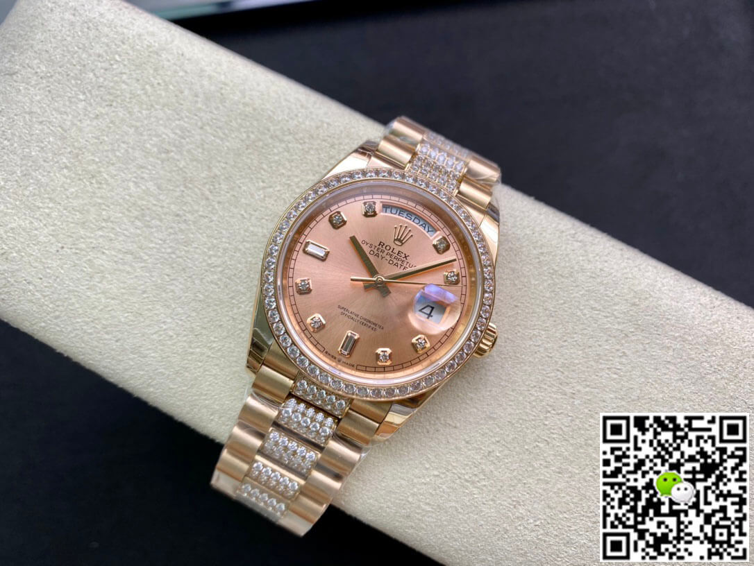 Replica R01ex Day Date M128345RBR-0020 1:1 Best Edition EW Factory Rose Gold Dial