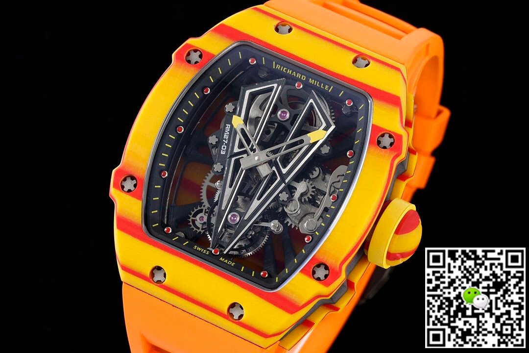 Replica Richard Mille RM27-03 Rafael Nadal Tourbillon 1:1 Best Edition RM Factory Orange Rubber Strap