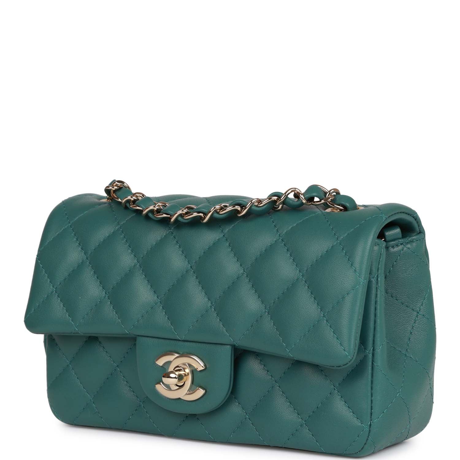 Mini Rectangular Flap Bag Green Lambskin Light Gold Hardware