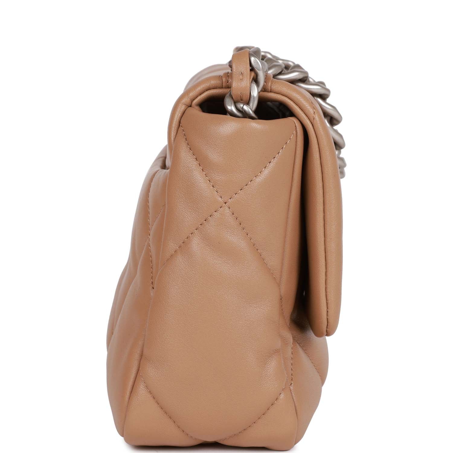 Medium 19 Flap Bag Beige Calfskin Mixed Hardware