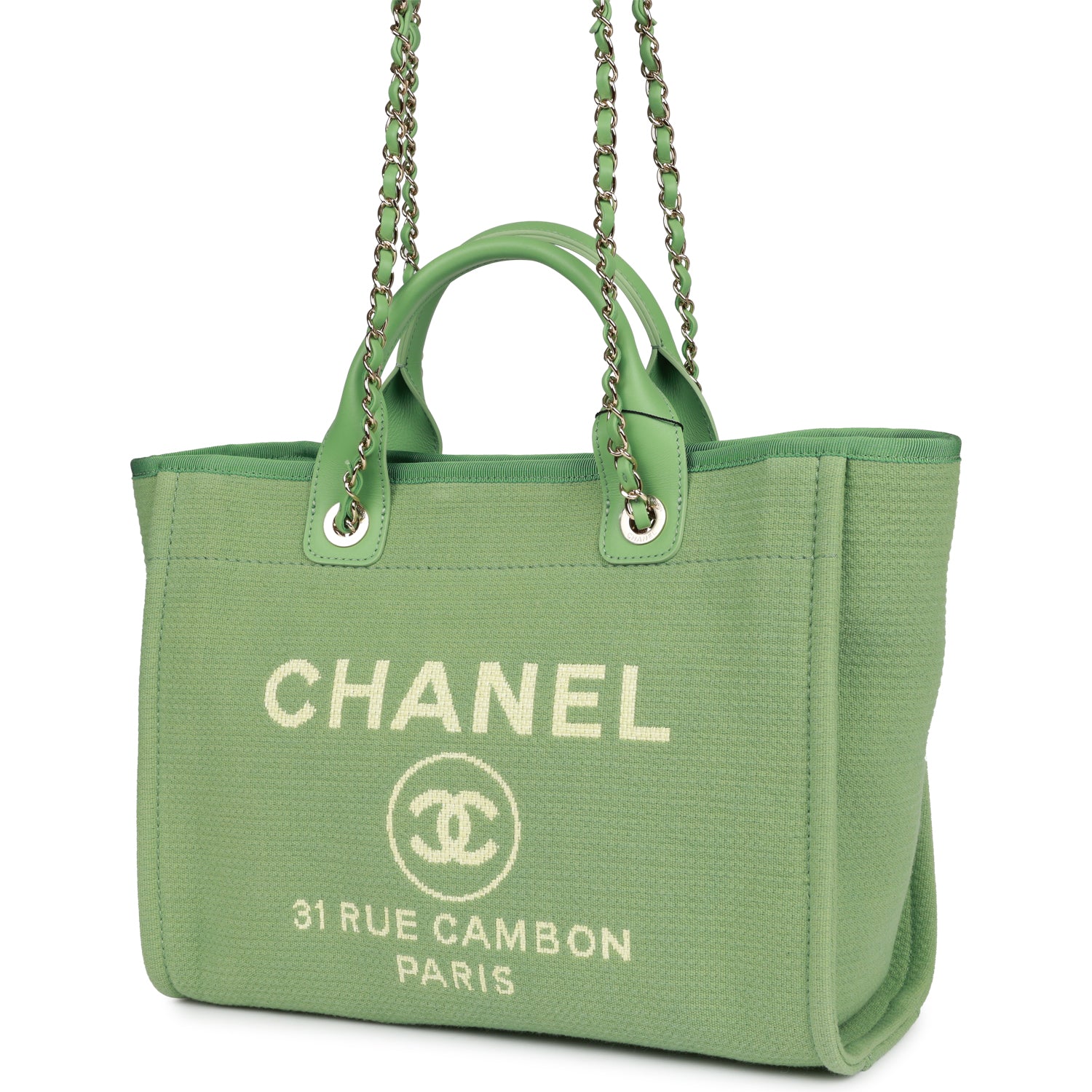 Small Deauville Shopping Bag Green Boucle Light Gold Hardware