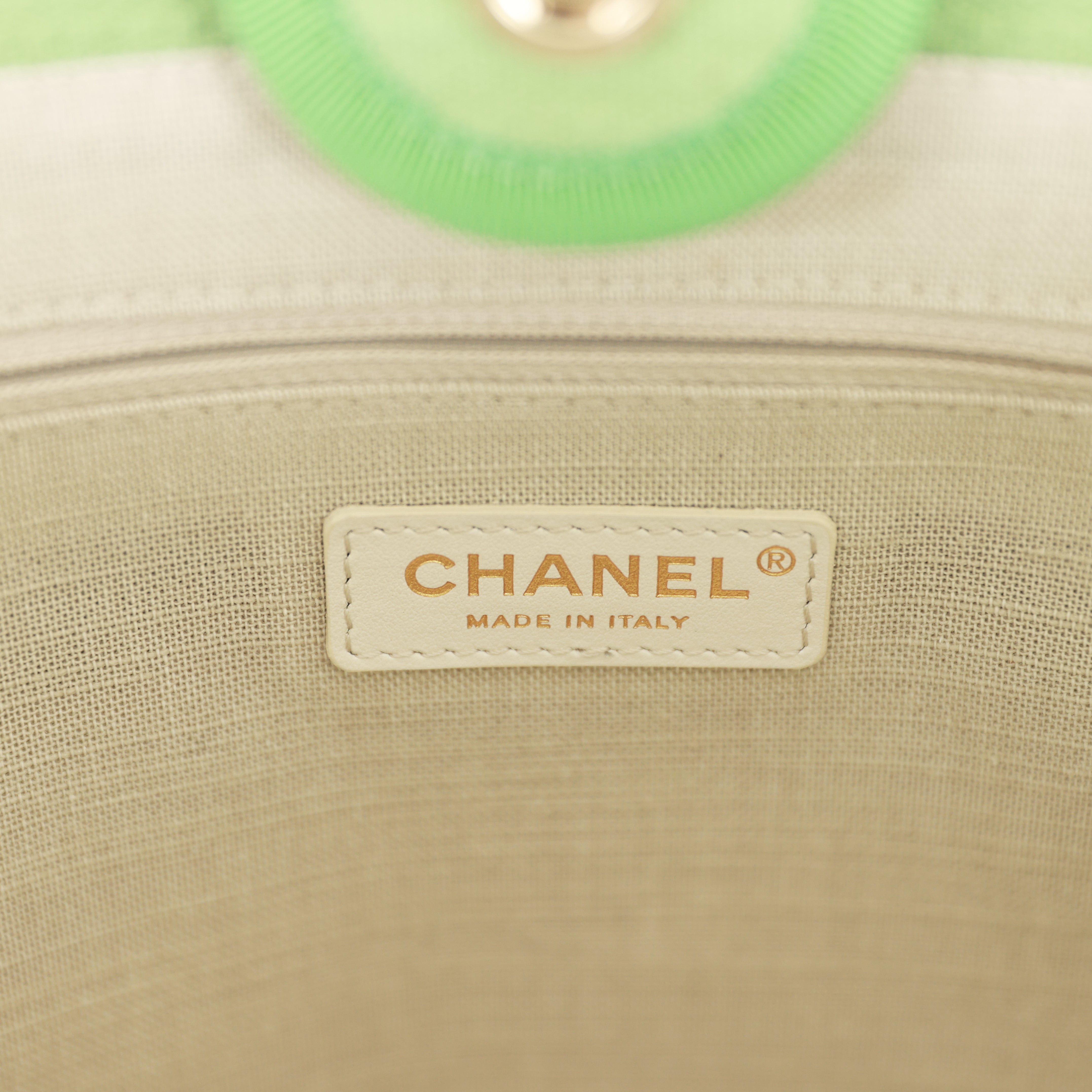 Small Deauville Shopping Bag Green Boucle Light Gold Hardware