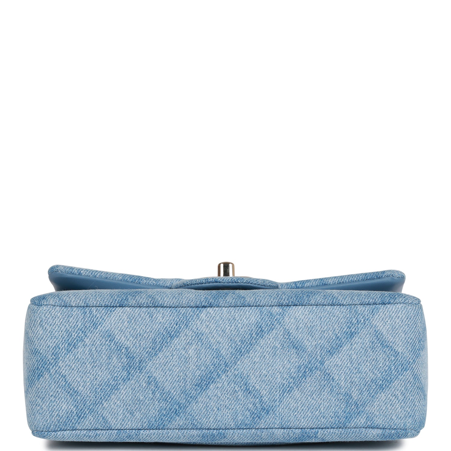 Blue Quilted Denim Rectangular Mini Flap Bag Gold Hardware